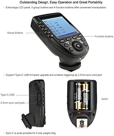 Godox XPro-C E-TTL Wireless Flash Trigger Transmitter for Canon EOS HSS 1/8000s TTL-Convert-Manual Function Large LCD Screen Slanted Design 11 Customizable Functions 5 Dedicated Group Buttons