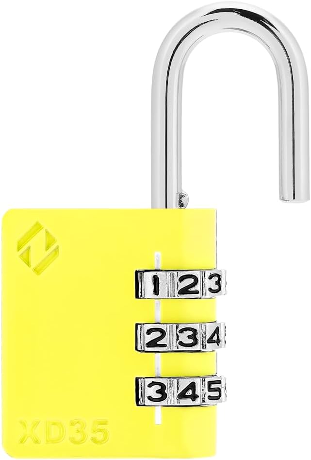 XD35 Combination Lock, 3-Digit Padlock for School, Gym, Sports, Locker Lock, Fence, Toolbox, Case, Outdoor, Hasp Storage (1-Pack, Yellow)
