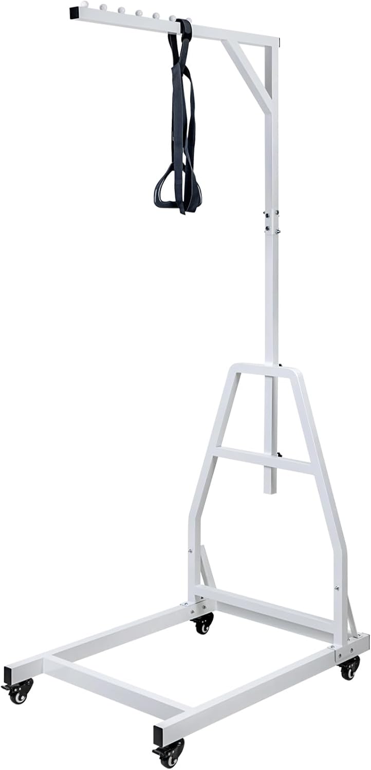 Trapeze Bar for Bed Mobility, Heavy Duty Pull Up Assist Bar with Floor Stand, 5Ft-7Ft Height Adjustable Trapeze Bar, Medical Patient Mover for Care Facilities, White