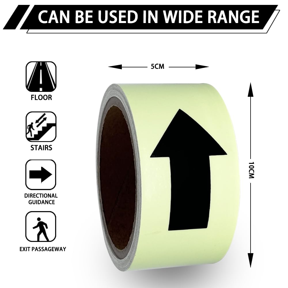 Arrow Glow in The Dark Tape - 15 Ft x 2 in - Rechargeable Glow Tape in The Dark - Safety Warning Tape, Night Decorations, and Home Marking (BlackDarrow)