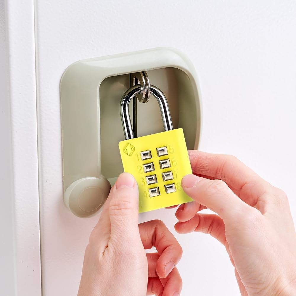 XB35 8-Digit Push Button Combination Padlock, 4 Digit Locking Mechanism, (2-Pack, Blue, Yellow)