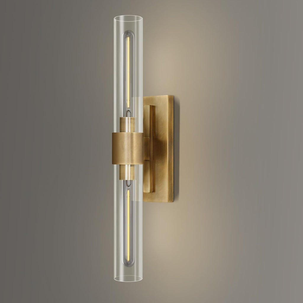 YUYI Wall Sconce, 22.8'' Brass Sconce Wall Lighting, Gold Bathroom Wall Light Fixture with Clear Glass Shade, Indoor Wall Sconce for Bathroom Vanity, Living Room, Bedroom, Hallway, Fireplace