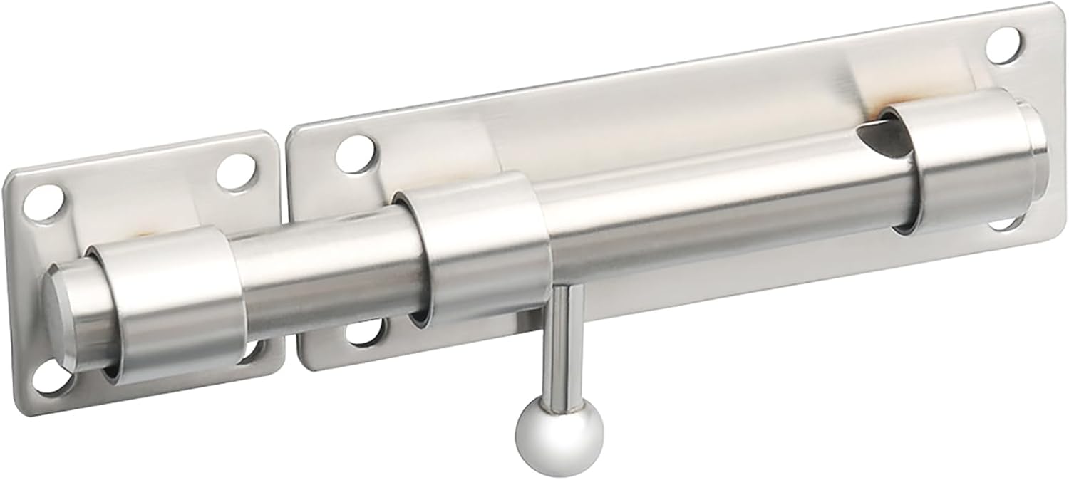 Alise 6 inch Barrel Bolt Latch,Slide Bolt Latch, Heavy Duty Solid SUS304 Stainless Steel Slide Lock for Wooden Fence,Barn Door,Interior or Outdoor Door Brushed Nickel MS8000-LS