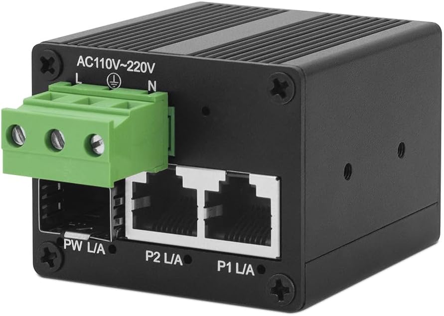 3 Port Industrial Ethernet Switch Unmanaged 2 x 10/100/1000M RJ45 Copper Ports with 1 Gigabit SFP Fiber Uplink Slot Wide Temperature Range Plug and Play Commercial/Industrial Network Solution