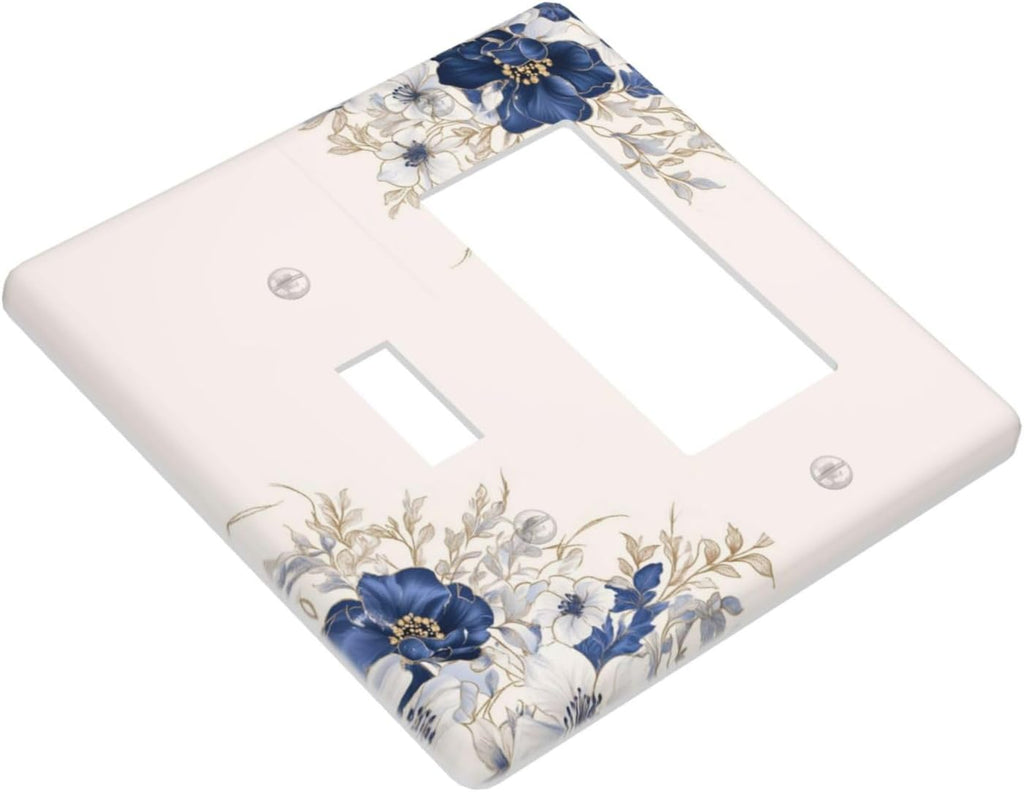 Decorative Outlet Covers Rustic Blue White Flowers Floral Penoy 2 Gang 1 Gang Wall Plate Cover Single Toggle Rocker Combo Light Switch Cover Plate Face Plate