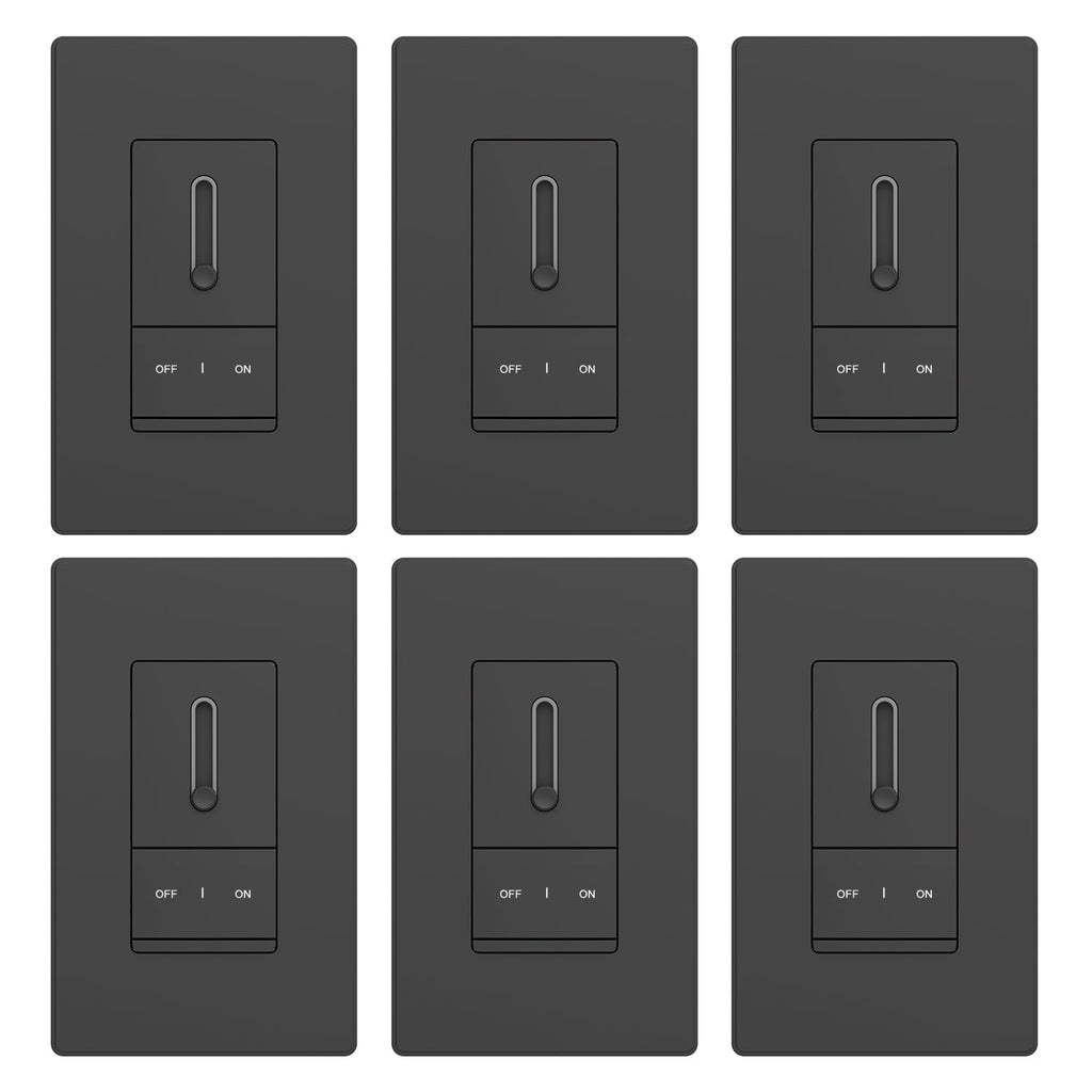 ELEGRP Slide Dimmer Switch for Dimmable LED, CFL and Incandescent Light Lamp Bulbs, Single Pole or 3-Way, Full Control with Preset, Rocker Paddle, Wall Plate Included, UL Listed (6 Pack, Matte Black)