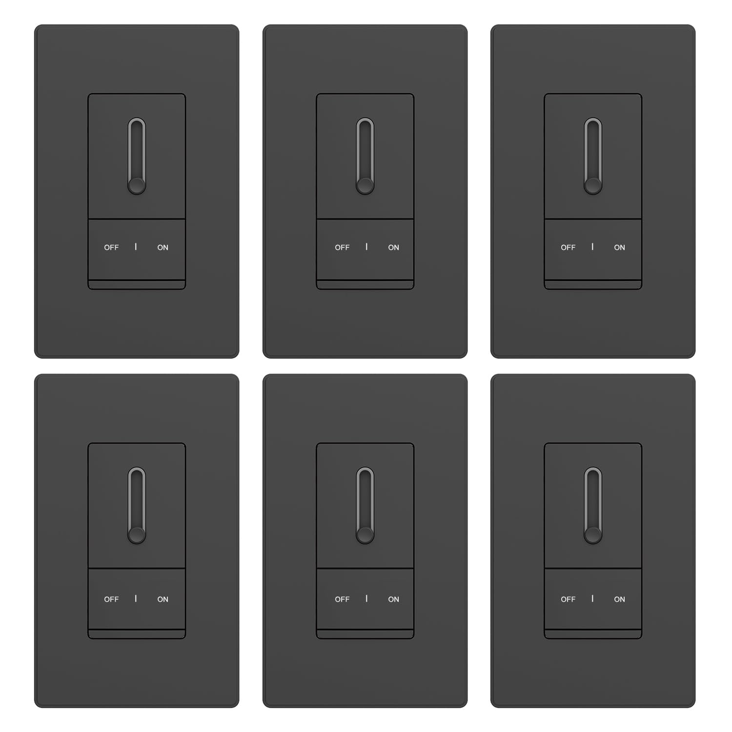 ELEGRP Slide Dimmer Switch for Dimmable LED, CFL and Incandescent Light Lamp Bulbs, Single Pole or 3-Way, Full Control with Preset, Rocker Paddle, Wall Plate Included, UL Listed (6 Pack, Matte Black)