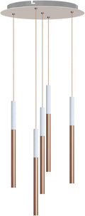 ALTAIR 5 Mini Pendant Lighting White-Copper - LED Hanging Light Fixture for Kitchen Island, Bar, Foyer - Cluster Pendants - Dimmable, Adjustable Wire, Lamp Bulb Included