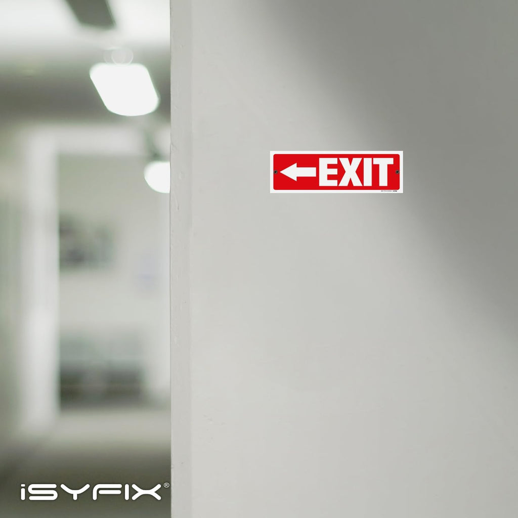 iSYFIX Exit Signs - 12 Pack 12x4 Inch Directional Left Arrow Signs, 40 mil Polystyrene Plastic, UV Laminated, Scratch & Fade Resistant, Waterproof - Ideal for Office, Theater, School, Business