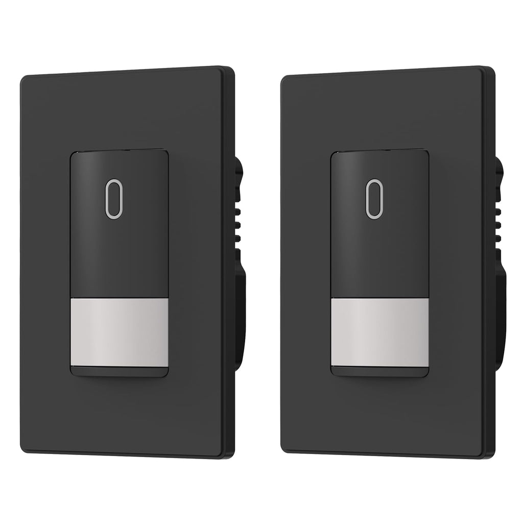 ELEGRP Matte Black Single Pole Occupancy Motion Sensor Light Switch, Need Neutral Wire, 120° Sensor Coverage PIR Infrared Motion Activated, for CFL/LED/MLV/INC/HAL/Fan, UL,2 Pack