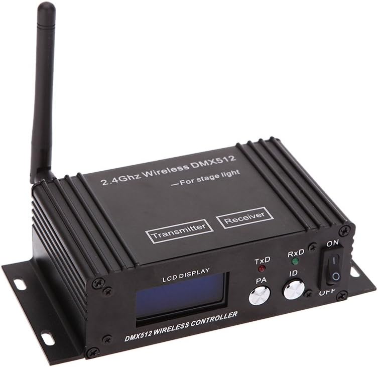 Lixada DMX 512 Controller 2.4G Wireless Transmitter Receiver LCD Display Power Adjustable Repeater Lighting Dimmer Controller for Disco DJ Party Light