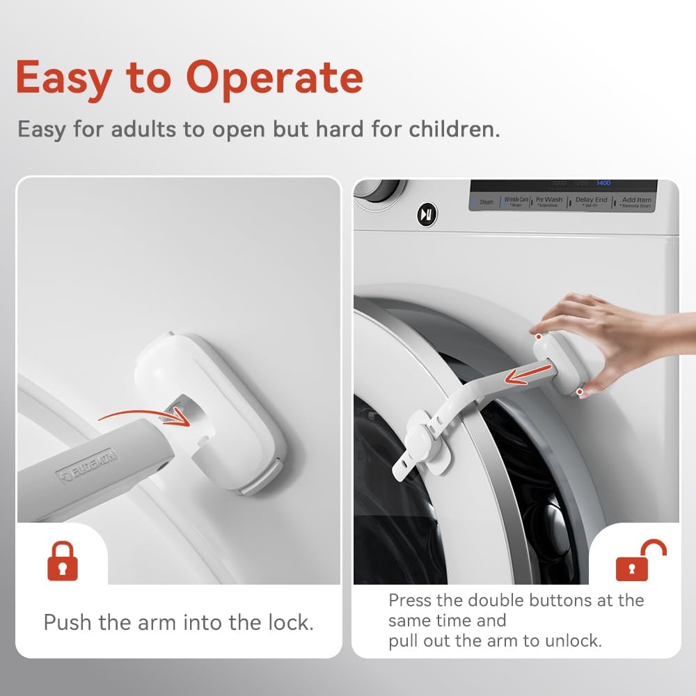 EUDEMON Baby Safety Washer/Dryer Door Stopper,Front Load Washer Door Prop for Kids, Child Washing Machine Door Holder, Safety Door Lock for Washer & Dryer (2 Pack,White)