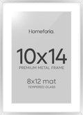 Homeforia 10x14 Picture Frame Silver, High End Metal 10x14 Frames with Mat 8x12, 10 x 14 Silver Poster Frame Matted to 8 x 12 inch Photo, 10by14 Thin Hanging Frames, Tempered Glass, Wall Kit, Set of 1