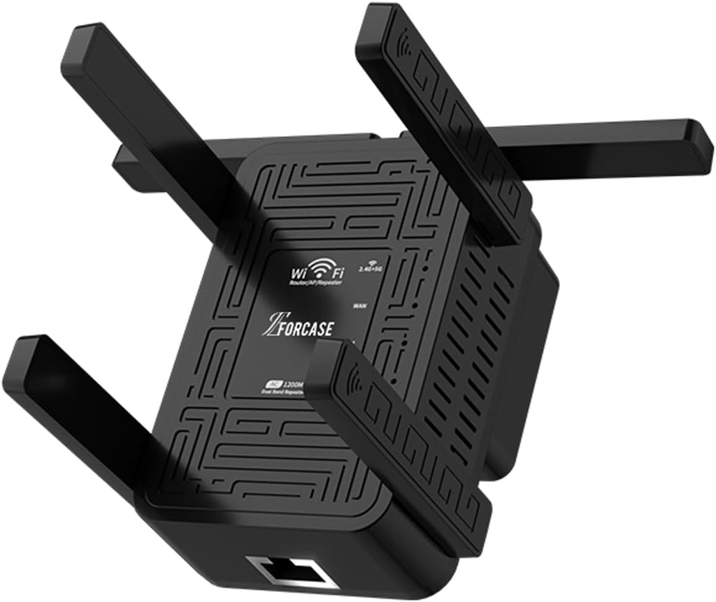 WiFi Extender Signal Booster Dual Band 5.8GHz&2.4GHz, w/6 Antennas WiFi Booster for Home Coverage up to 10200 Sq.ft, Signal Amplifier 1200Mbps WiFi Repeater w/Ethernet Port, 1-Tap Setup,Black