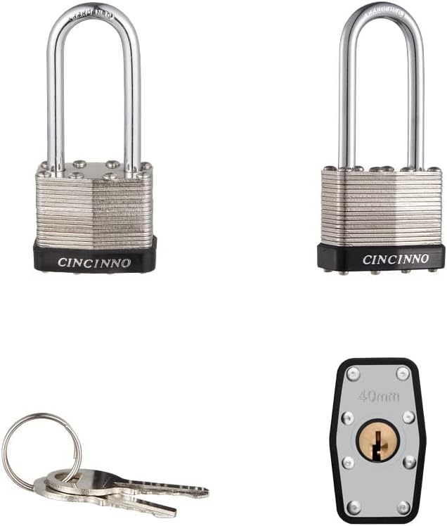 40mm Keyed Alike Nickel Plated Laminated Steel Padlock, 1-9/16" Wide Body 2-inch Long Shackle Padlocks with Keys Pack of 12
