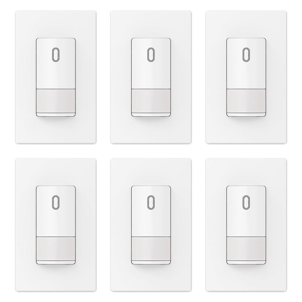 ELEGRP Matte White Single Pole Occupancy Motion Sensor Light Switch, Need Neutral Wire, 120° Sensor Coverage PIR Infrared Motion Activated, for CFL/LED/MLV/INC/HAL/Fan, UL, 6 Pack