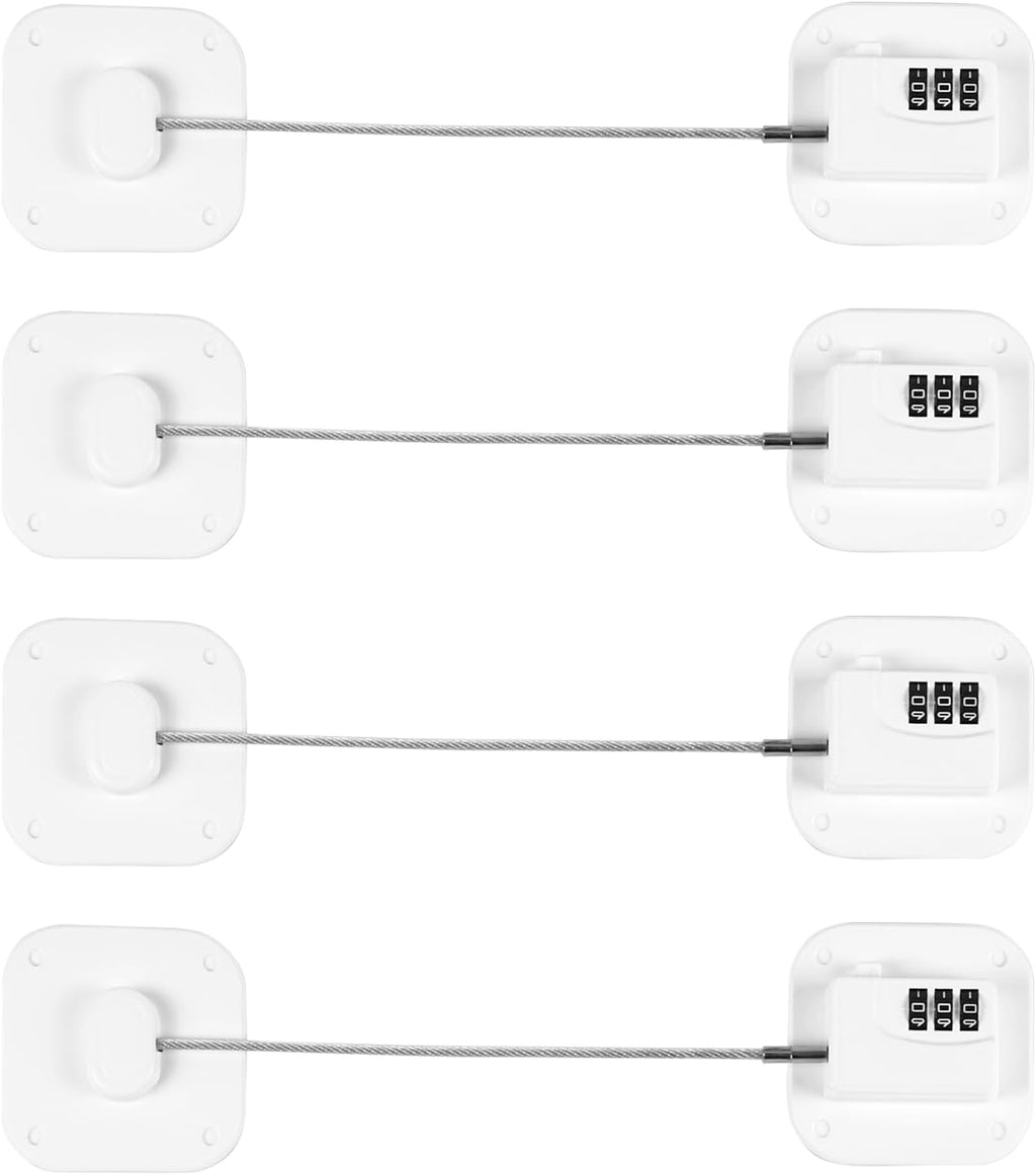 Refrigerator Lock, Heavy Duty Fridge Lock, Combination Lock for Refrigerator Cabinets, Drawers, Safety Lock, Easy Install No Keys Needed (White-4Pack)