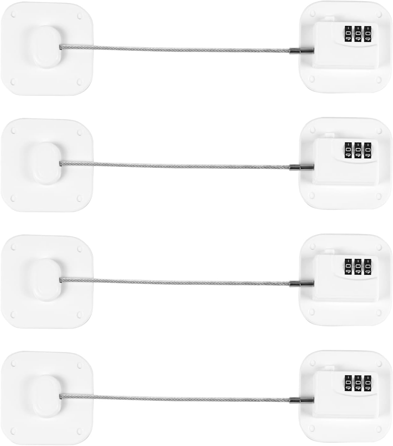 Refrigerator Lock, Heavy Duty Fridge Lock, Combination Lock for Refrigerator Cabinets, Drawers, Safety Lock, Easy Install No Keys Needed (White-4Pack)
