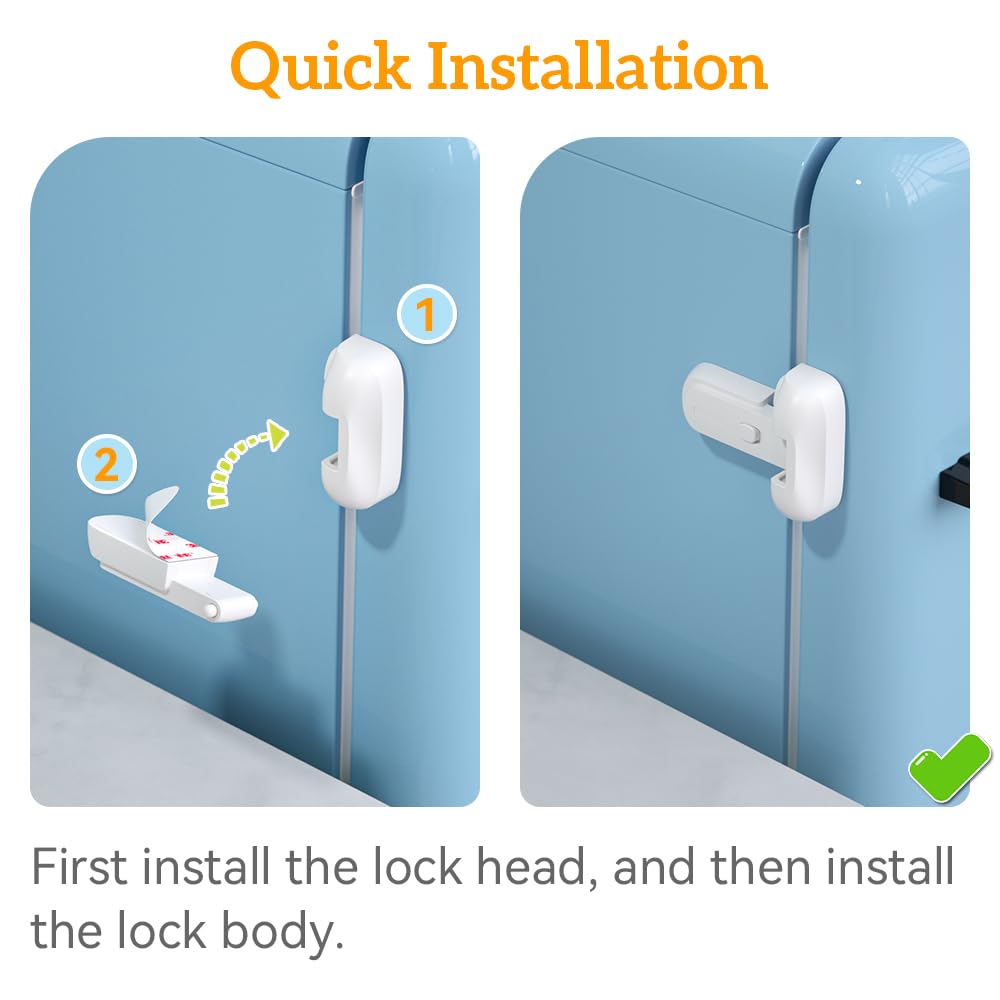 SAFELON 2 Pcs Baby Safety Fridge Lock, Child Proof Refrigerator Freezer Door Lock, Protect Refrigerators with Damaged Sealing Strips (White)