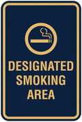 Signs ByLITA Portrait Round Designated Smoking Area Sign with Adhesive Tape, Mounts On Any Surface, Weather Resistant, Indoor/Outdoor Use (Navy Blue/Gold) - Small