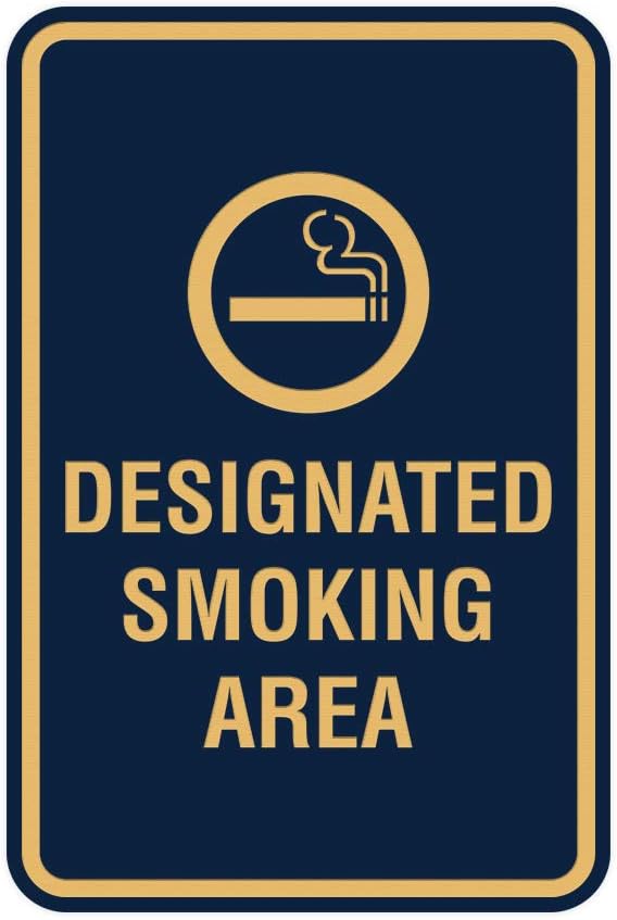 Signs ByLITA Portrait Round Designated Smoking Area Sign with Adhesive Tape, Mounts On Any Surface, Weather Resistant, Indoor/Outdoor Use (Navy Blue/Gold) - Small