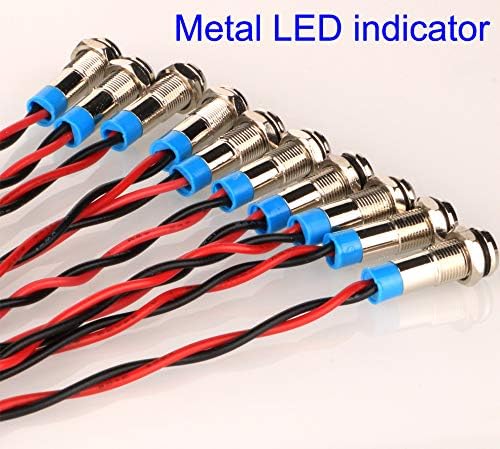 10pcs 6mm 1/4" AC/DC 12-24V LED Metal Indicator Light Waterproof Signal Lamp Pilot Dash Directional Car Truck Boat with Wire
