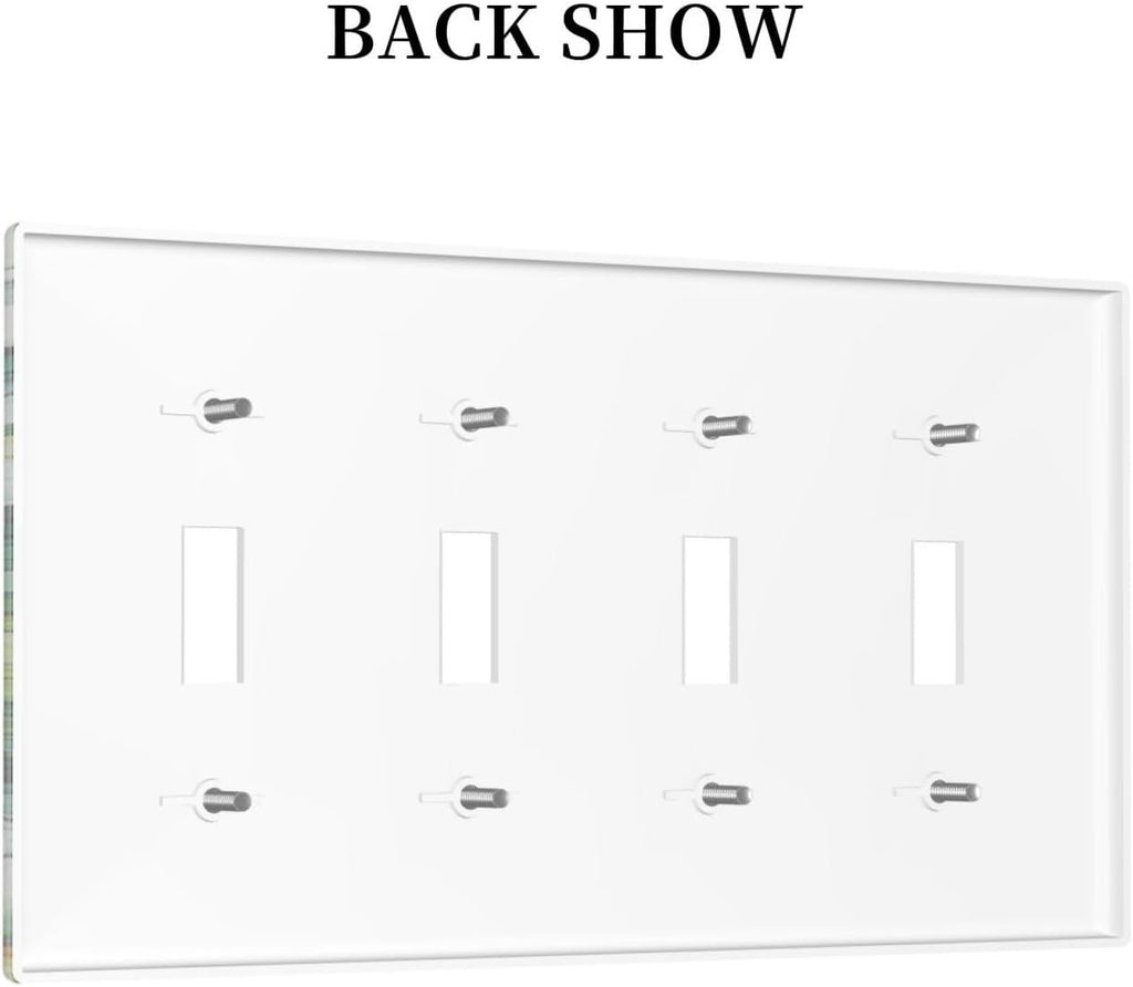 Vintage Floral White Flowers Green Plants Leaves Light Switch Covers Quad Toggle 4 Gang Wall Plate Decorative Switch Plates Electrical Faceplate for Bedroom Bathroom Decor