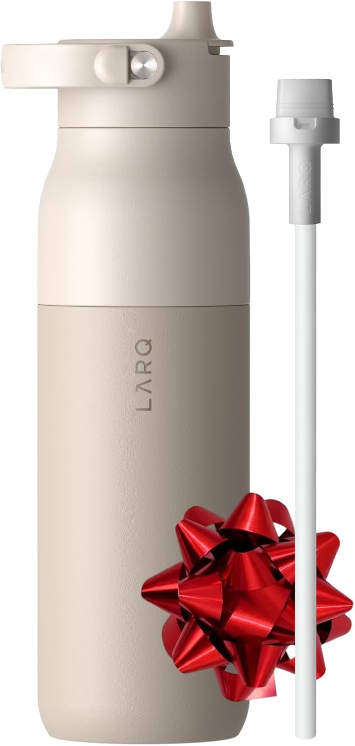LARQ Bottle Swig Top 34oz - Insulated Reusable Stainless Steel Water Bottle With Built-In Silicone Handle | BPA Free | For Sports, Gym, and Travel | Mojave Dune