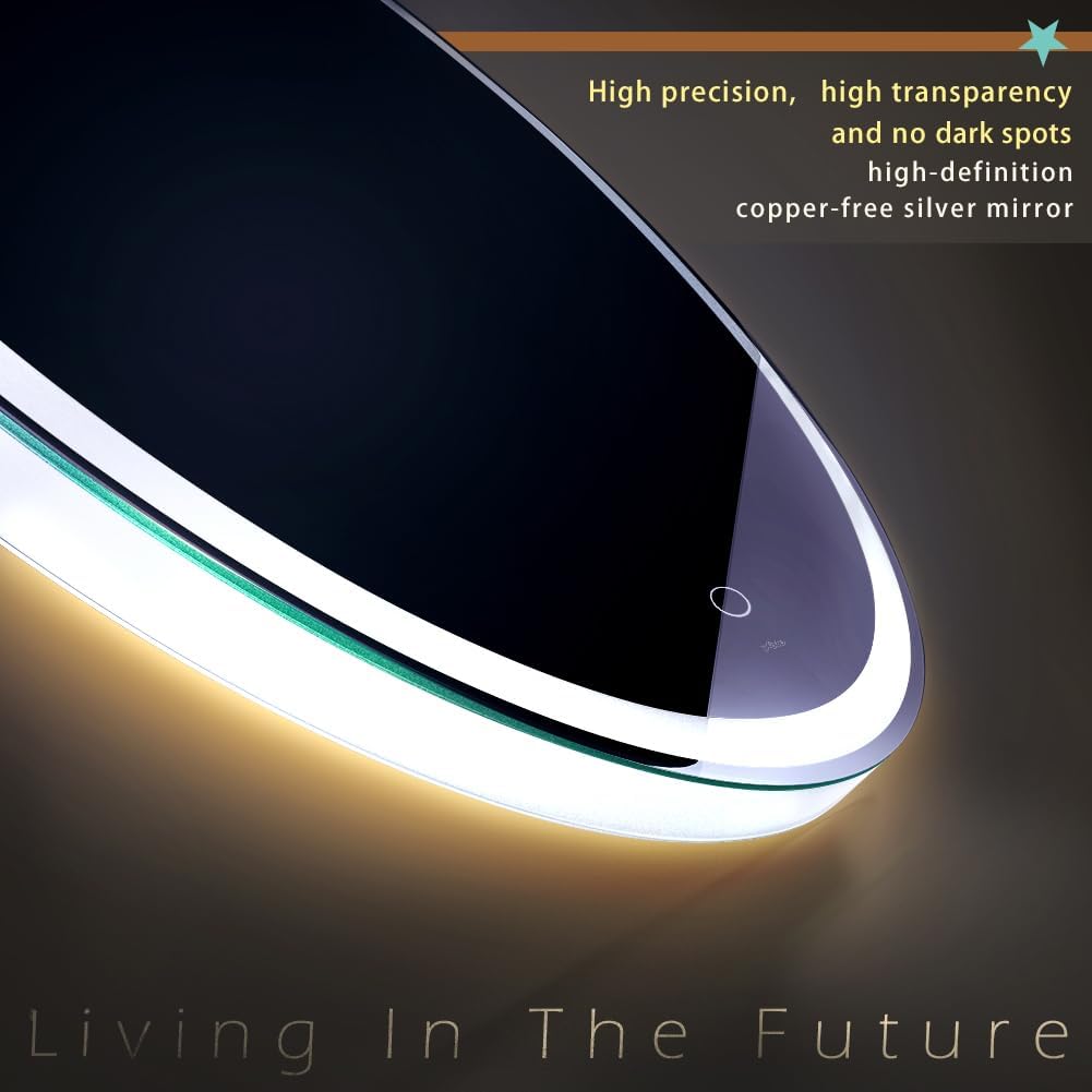 KWW 32 Inch Large Modern LED Round Bathroom Vanity Mirror, Color Temperature Adjustable, Anti-Fog Dimmable Lights, Easy to Install, Wall Mounted Makeup Mirror with Smart Touch Button