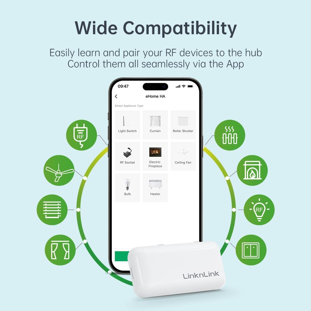 eHome Wi-Fi Smart RF Universal Remote Control,RF Controller for Light Switch,Ceiling Fan,Roller Shutter Motor,RF2MQTT Home Assistant,Compatible with Alexa,Google Home