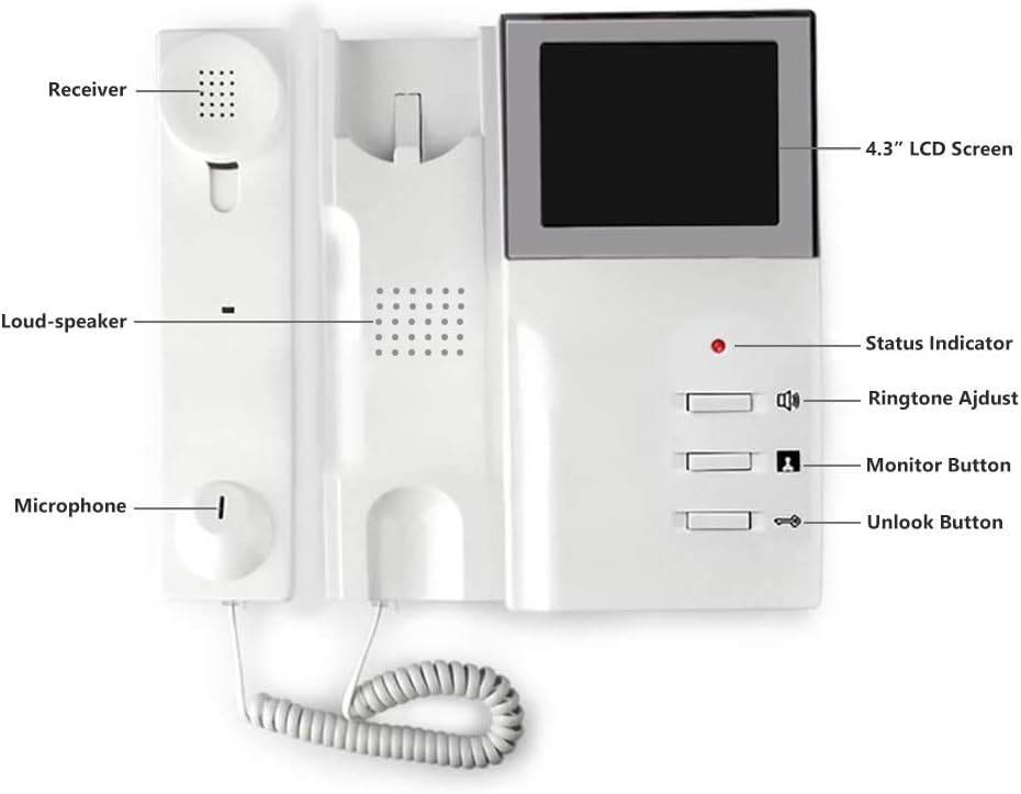Video Door Phone System, 4.3 Inches Clear LCD Monitor Wired Video Intercom Doorbell Kits, IR Night Vision Outdoor Camera Door Intercom, Doorphone Telephone Style for Home Improvement