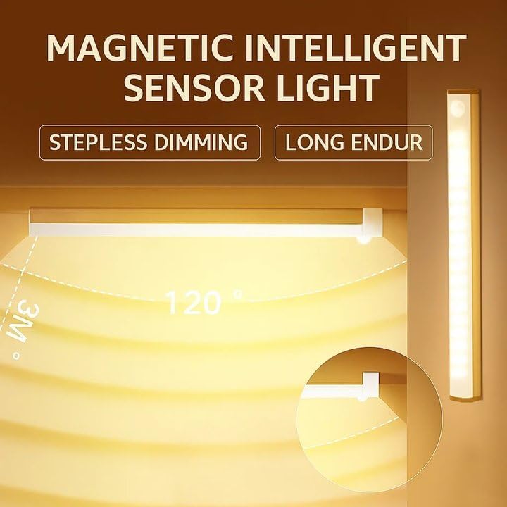 Punch-Free Smart Sensor Magnetic Rechargeable Led Lights, Sensor Magnetic Rechargeable Led Lights, Under Cabinet Lights, for Stairs,Wardrobe,Cabinet (Warm Light, 30cm/11.8in)