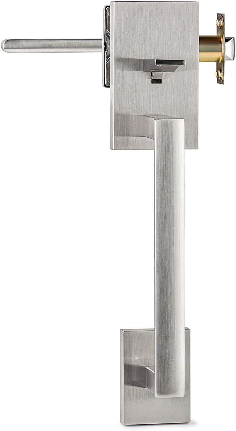 Berlin Modisch HandleSet Front Door Entry Handle and Deadbolt Lock Set Slim Square Single Cylinder Deadbolt and Lever Reversible for Right & Left Sided Doors Heavy Duty – Satin Nickel Finish