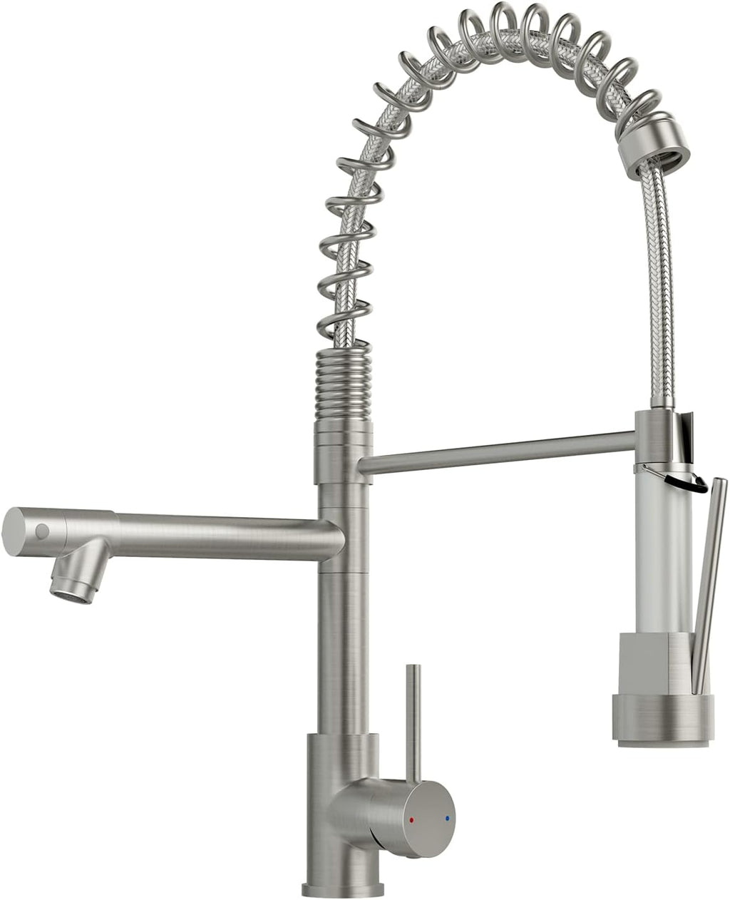 AIMADI Commercial Kitchen Faucet with Dual Spouts, Brushed Nickel Single Handle Stainless Steel Pull-Down Sink Faucet, Suitable for Farmhouse Camper Laundry Rv Bar