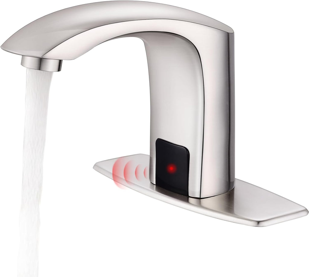 Gangang Touchless Bathroom Sink Faucet Adjustable Water Temperature Brass Automatic Motion Sensor Faucet 1 Hole Commercial Brass Non-contact Faucets Sinks Water Saving Easy to Install (Brushed Nickel)