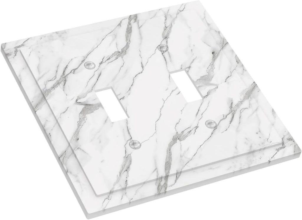 Decorative Light Switch Cover Plate Modern Grey Marble Texture 2 Gang Outlet Covers Double Toggle Wall Plates for Electrical Outlets Switch Plate Covers Faceplate for Kitchen Home Decor