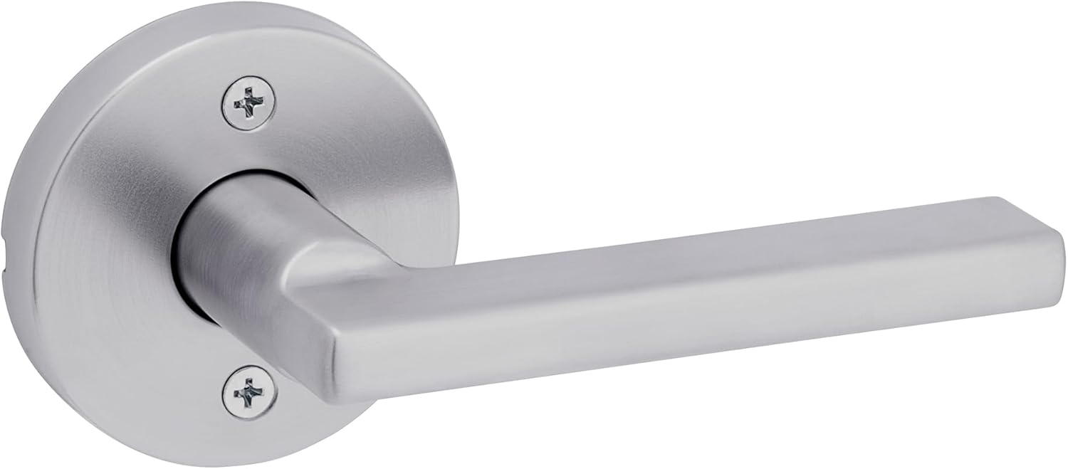 Kwikset Halifax Dummy Door Handle, Single Sided Round Lever for Closets, French Double Doors, and Pantry, Satin Chrome Non-Turning Reversible Interior Push/Pull Lever, with Microban Protection