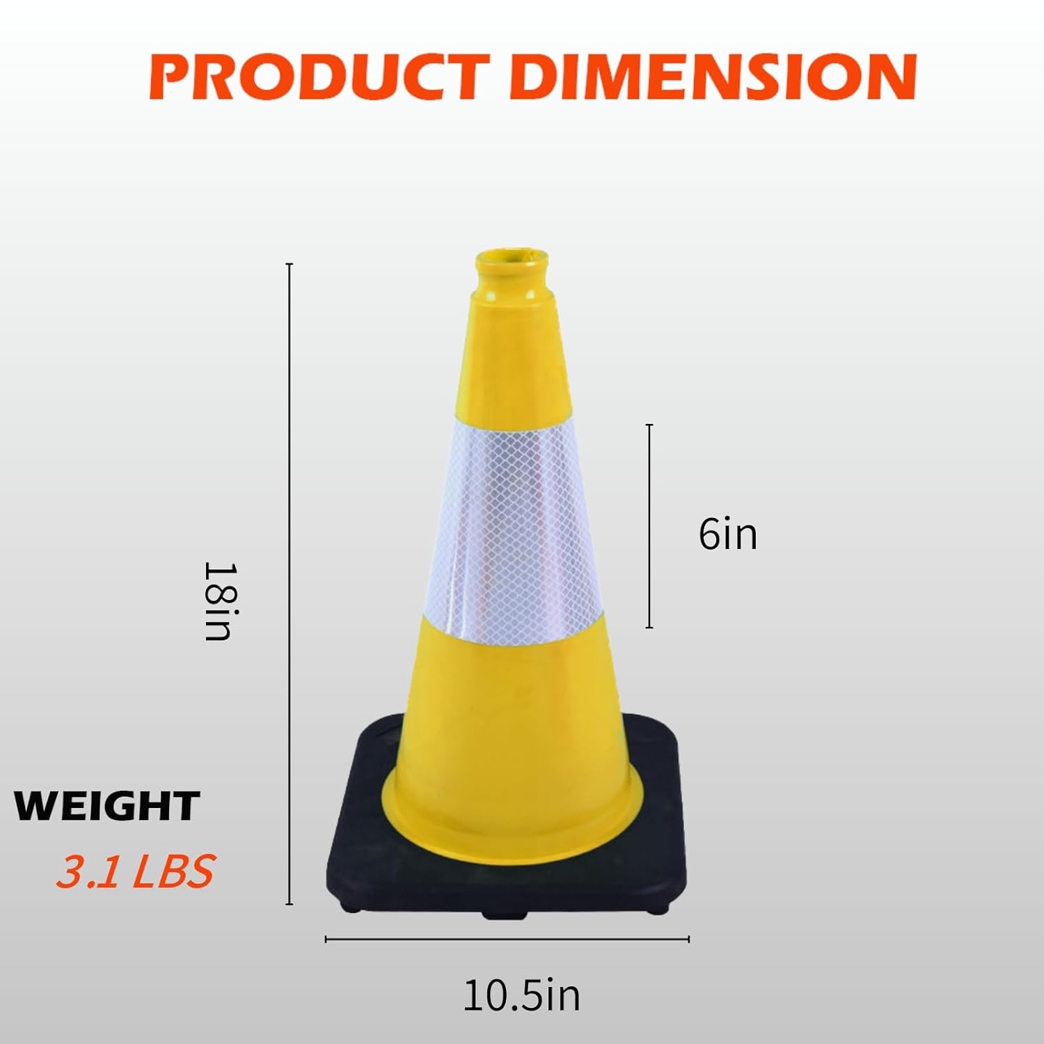 8 Pack 18 Inch Yellow Traffic Cones Black Base Durable, Training Markers for Basketball Drills, School Playground, Field Boundary (8, Yellow, 18 Inch)