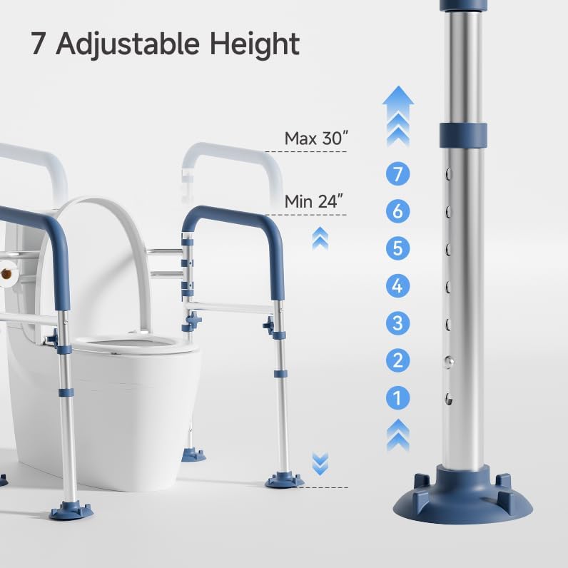 Toilet Safety Rails for Seniors,Height-Adjustable Toilet Frame Width-Adjustable Toilet Handles Toilet Rail Provides Support for Seniors ， Pregnant ，Disabled
