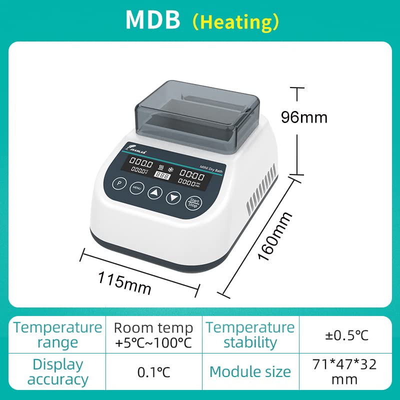 JOANLAB Mini Lab Dry Bath Incubator Digital Laboratory Thermostatic Heater with 1.5ml x 15 Heating Block Programmable Timing Control (Single Heating Function)