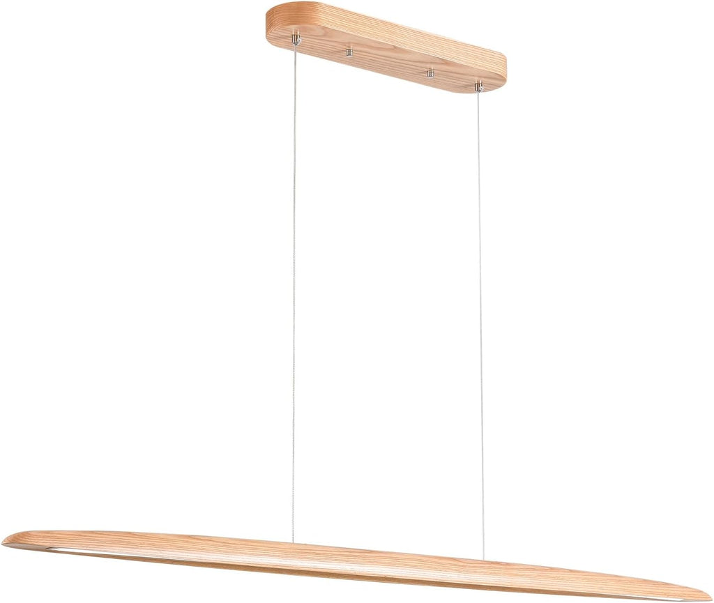 51" 36W Wood LED Linear Pendant Light Fixture Led Dining Room Light Dimmable Hanging Light Fixture for Dining Room Kitchen Island Pool Table Lights Natural Ash