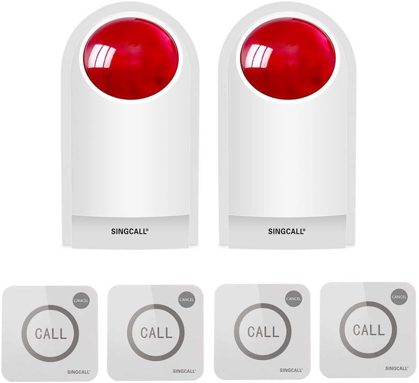 Strobe Siren Panic Alarm Button Siren Alarm with Light for Home Caring Loud Outdoor SOS Alert System 2 Red Flashing Siren and 4 Emergency Button for Store Hotel Jewelry Shop Security