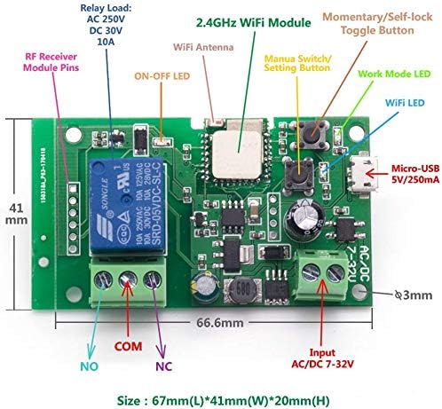 wireless jog relay momentary/self-locking switch module DIY smart home remote control wifi relay switch Ewelink App compatible with Alexa Echo Google Home IFTTT (DC1)