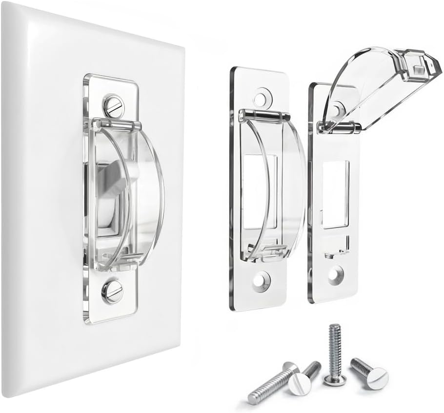 Wall Switch Guard, ILIVABLE Child Proof Light Switch Plate Covers Protects Your Lights from being Accidentally Turned On or Off by Children and Adults (Clear, 2 Pack)