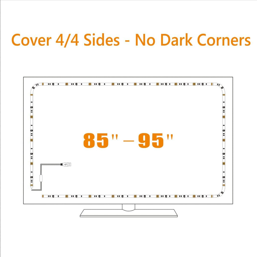LED Strip Lights for 85-95 inches TV-USB Powered TV Backlight Lights Kit with RF Remote Cover All 4/4 Sides Behind TV Lights Movies Game Decor Mood Lighting