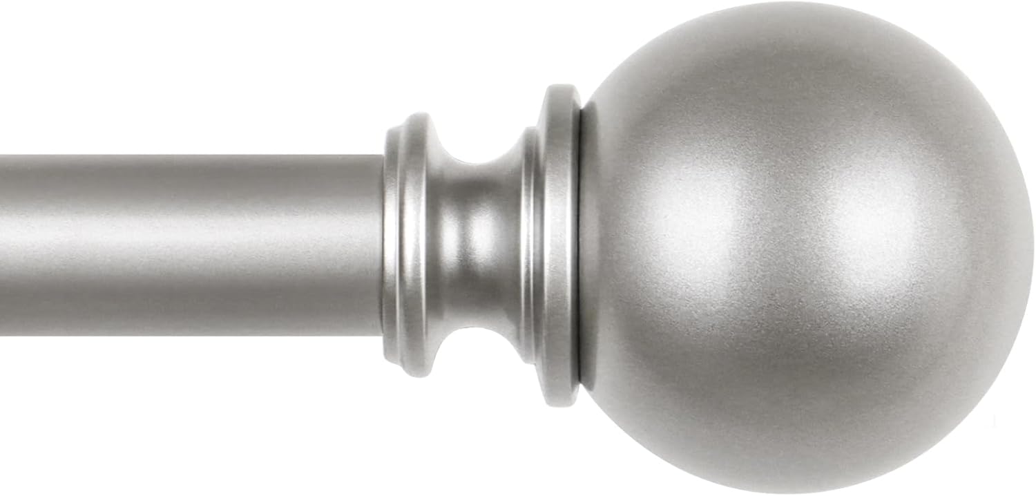 KAMANINA Long Curtain Rods for Windows 72 to 144 Inches, Silver Curtain Rod 32 to 144 Inches (2.6-12ft), 7/8 Inch Decorative Drapery Rods with Round Finials