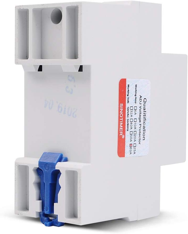SVP916 SINOTIMER Dual LED Display 120VAC 80A Adjustable Voltage Surge Protector Relay with Limit Current Protection, Din Rail Installation in DB Home Usage (Green Display)