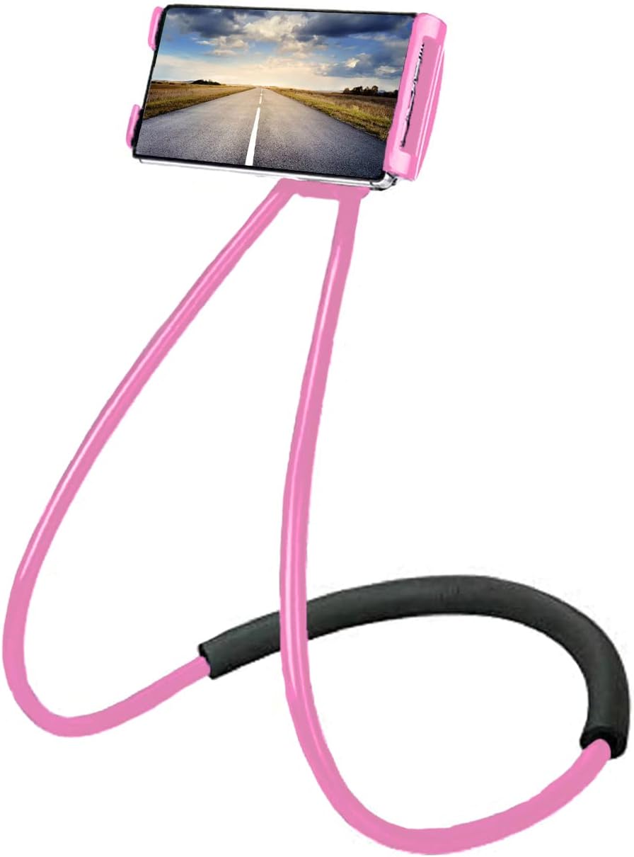Chapter Seven Universal Smart Mobile Phone Stand,Hanging on Neck Cell Phone Mount Holder, Flexible Lazy Bracket DIY Free Rotating for Multiple Functions (Black) (Pink)