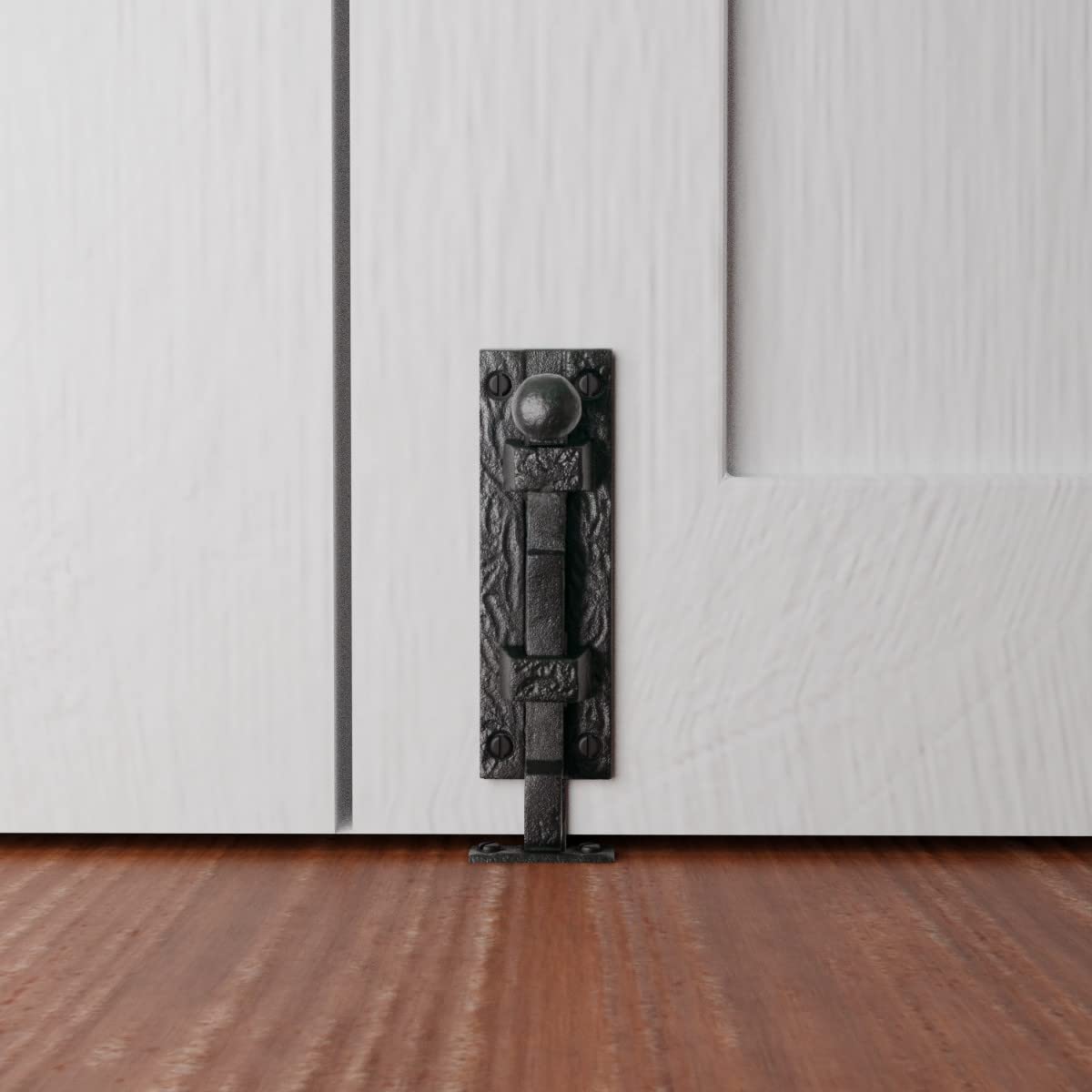 Renovators Supply Manufacturing Door Lock Latch 4 in. Black Wrought Iron Ball Tip Styled Necked Offset Slide Bolt Latch with Mounting Hardware
