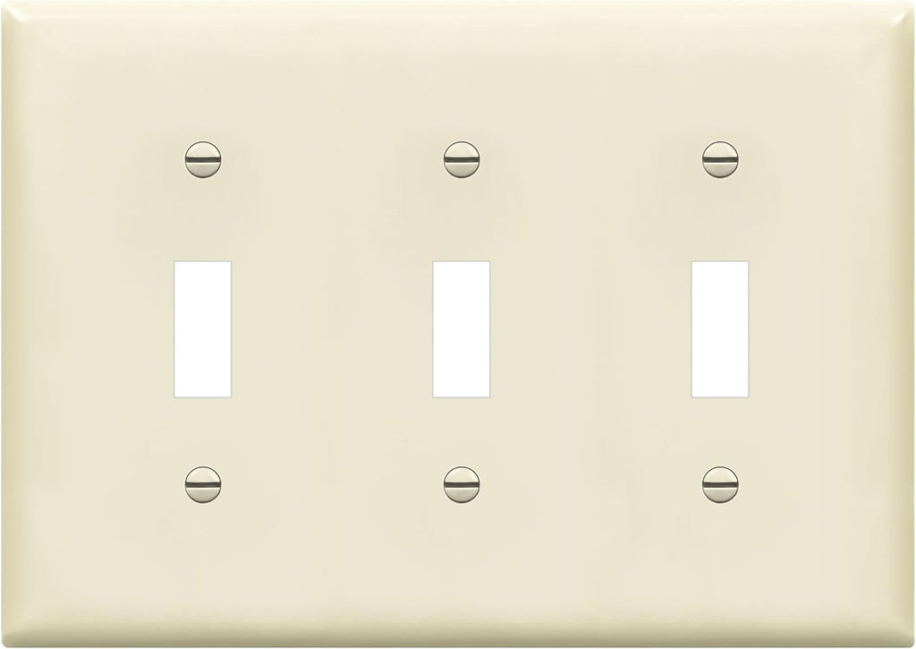 ENERLITES Triple Toggle Light Switch Wall Plate, Gloss Finish, Standard Size 3-Gang 4.50" x 6.38", Unbreakable Polycarbonate Thermoplastic, 8813-LA, Light Almond